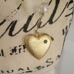 Gold Toned Puffer Heart Pendant or Charm with Green Accent